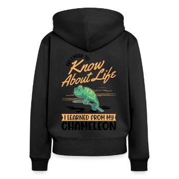 Caméléon Cadeau Caméléon - Sweat à capuche zippé Premium bio Femme - noir - Dos - Julia (174cm)