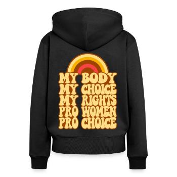 Féministe Mon corps Mon choix Mon - Sweat à capuche zippé Premium bio Femme - noir - Dos - Julia (174cm)