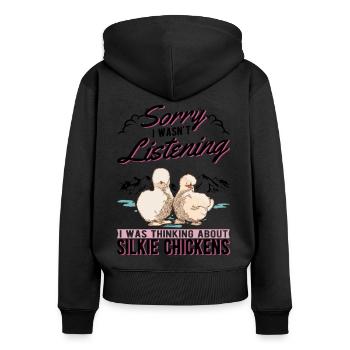 Silk Chicken Cadeau Silkie Chicken Silkie Chicken - Sweat à capuche zippé Premium bio Femme - noir - Dos - Julia (174cm)