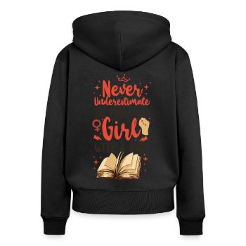Les féministes ne sous-estiment jamais le - Sweat à capuche zippé Premium bio Femme - noir - Dos - Julia (174cm)