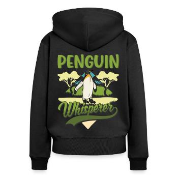Pinguin Flüsterer Penguin - Frauen Premium Bio Zip Hoodie - Schwarz - Hinten - Julia (174cm)