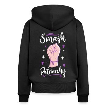 Feminist Smash Patriarchy - Frauen Premium Bio Zip Hoodie - Schwarz - Hinten - Julia (174cm)