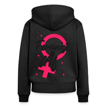 Feminist Feminist Af - Frauen Premium Bio Zip Hoodie - Schwarz - Hinten - Julia (174cm)