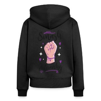 Feminist Smash Patriarchy - Frauen Premium Bio Zip Hoodie - Schwarz - Hinten - Julia (174cm)