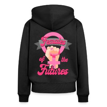 Femmes féministes du futur - Sweat à capuche zippé Premium bio Femme - noir - Dos - Julia (174cm)