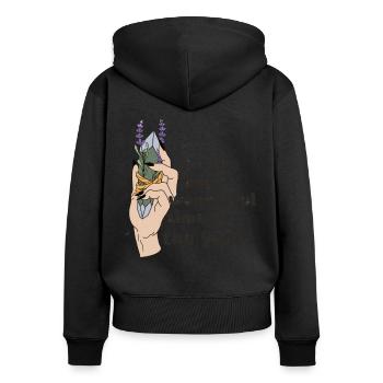 Main rétro d’Halloween avec sorcières en cristal et fleurs - Sweat à capuche zippé Premium bio Femme - noir - Dos - Julia (174cm)