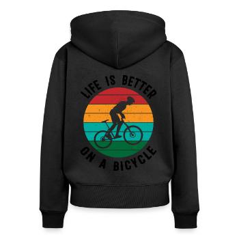 Fahrradliebe in Retro-Farben Vintage MTB Radler - Frauen Premium Bio Zip Hoodie - Schwarz - Hinten - Julia (174cm)