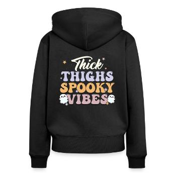 Creepy & Stylish: Retro Halloween Vibes Ghosts - Women's Premium Organic Zip Hoodie - black - Back - Julia (174cm)
