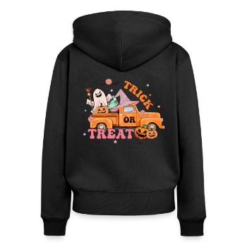 Creepy Retro Halloween Design: Trick or Treat - Sweat à capuche zippé Premium bio Femme - noir - Dos - Julia (174cm)