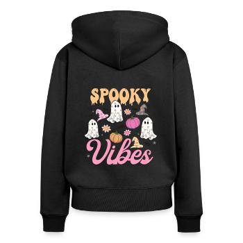 Fantômes mignons et citrouilles: vibrations effrayantes d’Halloween - Sweat à capuche zippé Premium bio Femme - noir - Dos - Julia (174cm)