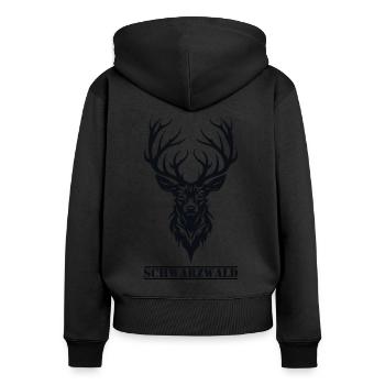Schwarzwald Hirsch Jäger Heimat Urlaub - Frauen Premium Bio Zip Hoodie - Schwarz - Hinten - Julia (174cm)