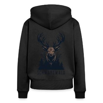 Schwarzwald Hirsch Jäger Heimat Urlaub - Frauen Premium Bio Zip Hoodie - Schwarz - Hinten - Julia (174cm)