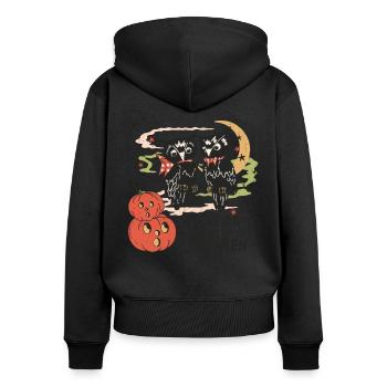 Retro Vintage Gruselige Halloween-Eulen und Kürbis - Frauen Premium Bio Zip Hoodie - Schwarz - Hinten - Julia (174cm)