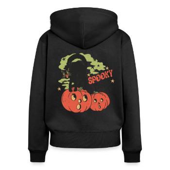 Halloween Retro Black Cat « Spooky Vibes » - Sweat à capuche zippé Premium bio Femme - noir - Dos - Julia (174cm)