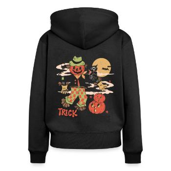Halloween-Spaß mit gruseliger Retro-Vogelscheuche - Frauen Premium Bio Zip Hoodie - Schwarz - Hinten - Julia (174cm)