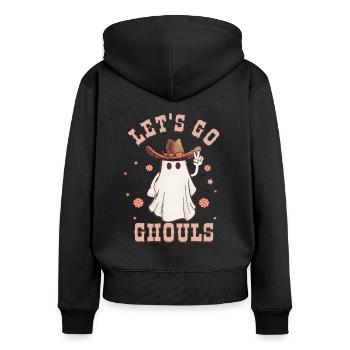 Funny Spooky Halloween Gift Let's Go Ghouls - Women's Premium Organic Zip Hoodie - black - Back - Julia (174cm)