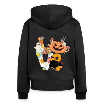 Gruseliges Retro-Halloween-Design: Love mit Kürbis - Frauen Premium Bio Zip Hoodie - Schwarz - Hinten - Julia (174cm)