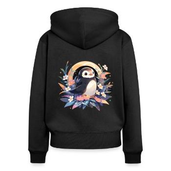 Pinguin - Frauen Premium Bio Zip Hoodie - Schwarz - Hinten - Julia (174cm)