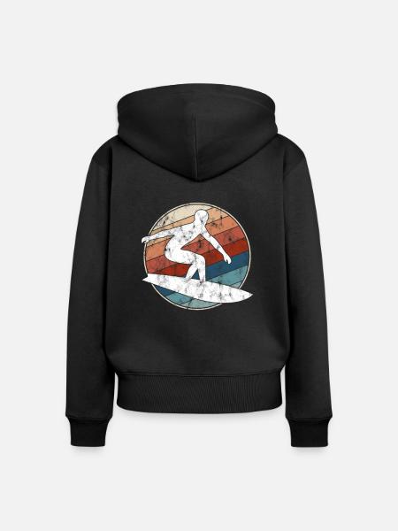 Surfen Retro - Frauen Premium Bio Zip Hoodie - Schwarz