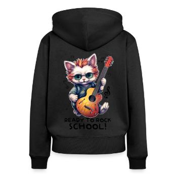 Chaton chat inscrit à la rentrée scolaire - Sweat à capuche zippé Premium bio Femme - noir - Dos - Julia (174cm)