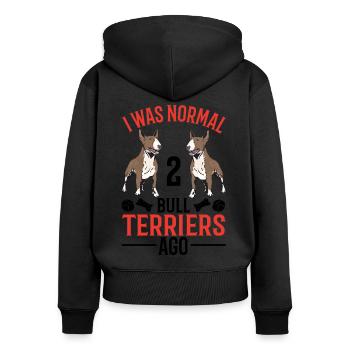Bullterrier Geschenk Miniature Bull Terrier - Frauen Premium Bio Zip Hoodie - Schwarz - Hinten - Julia (174cm)