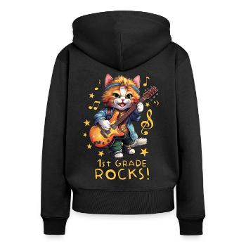 Chaton chat inscrit à la rentrée scolaire - Sweat à capuche zippé Premium bio Femme - noir - Dos - Julia (174cm)