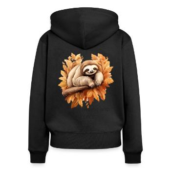 Herbstliches Faultier: Entspannung Schlafshirt - Frauen Premium Bio Zip Hoodie - Schwarz - Hinten - Julia (174cm)