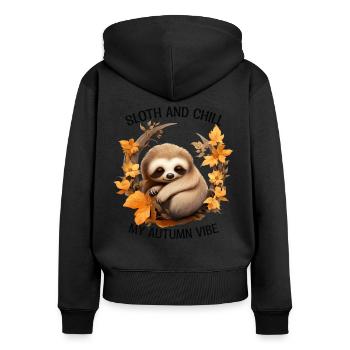 Chilliges Herbst-Faultier auf Ast Autmun Vibes - Frauen Premium Bio Zip Hoodie - Schwarz - Hinten - Julia (174cm)