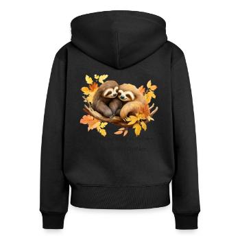 Herbstliches Faultier Kuschelglück Schlafshirt - Frauen Premium Bio Zip Hoodie - Schwarz - Hinten - Julia (174cm)