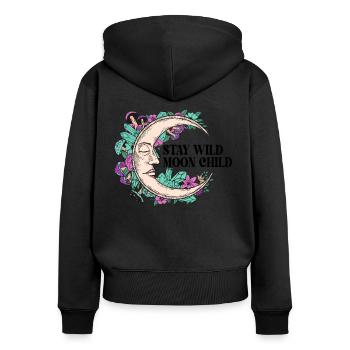 Halloween Magic: Lune endormie avec des cristaux - Sweat à capuche zippé Premium bio Femme - noir - Dos - Julia (174cm)