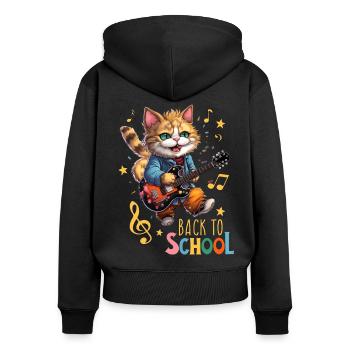 Chaton chat inscrit à la rentrée scolaire - Sweat à capuche zippé Premium bio Femme - noir - Dos - Julia (174cm)