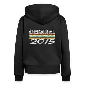 Limited Edition 2015 - Frauen Premium Bio Zip Hoodie - Schwarz - Hinten - Julia (174cm)