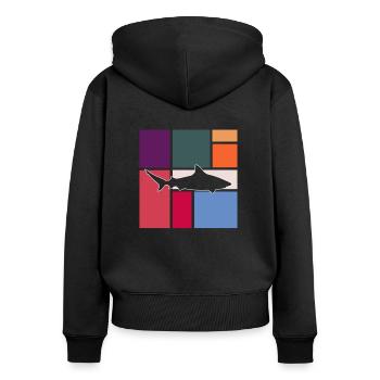 Hai - Frauen Premium Bio Zip Hoodie - Schwarz - Hinten - Julia (174cm)
