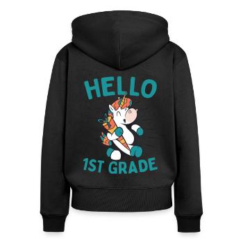 Hello 1st Grade - Hello First Grade Rocks - Frauen Premium Bio Zip Hoodie - Schwarz - Hinten - Julia (174cm)