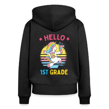 Hello 1st Grade - Hello First Grade Rocks - Frauen Premium Bio Zip Hoodie - Schwarz - Hinten - Julia (174cm)