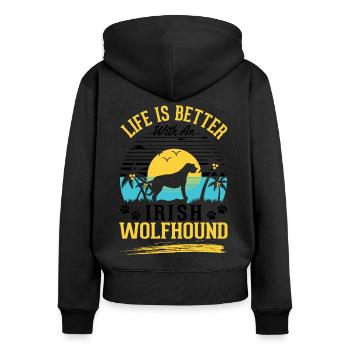 Irischer Wolfshund Irish Wolfhound - Frauen Premium Bio Zip Hoodie - Schwarz - Hinten - Julia (174cm)