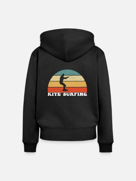 Kite Surfen Retro - Frauen Premium Bio Zip Hoodie - Schwarz