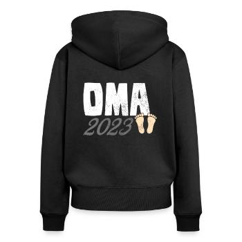 Oma 2023 - Frauen Premium Bio Zip Hoodie - Schwarz - Hinten - Julia (174cm)