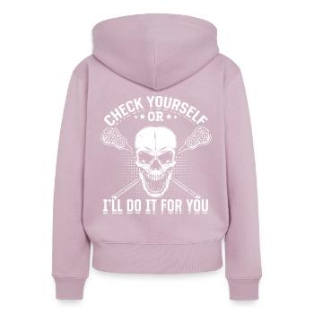 Check Yourself Or I'll Do It For You Funny Lacross - Frauen Premium Bio Zip Hoodie - Altrosa - Hinten - Julia (174cm)