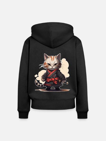 Japanese Samurai Kitty Swordplay - Frauen Premium Bio Zip Hoodie - Schwarz