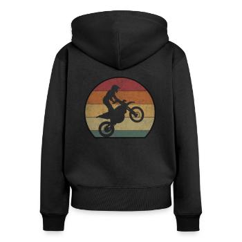 Retro Motocross Sonnenuntergang MX - Frauen Premium Bio Zip Hoodie - Schwarz - Hinten - Julia (174cm)
