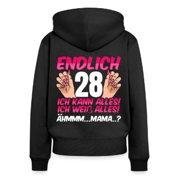 Endlich 28 Ich Kann Alles Ich Weiß Alles - Frauen Premium Bio Zip Hoodie - Schwarz - Hinten - Julia (174cm)