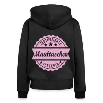 Zertifizierte Maultaschen Testerin - Frauen Premium Bio Zip Hoodie - Schwarz - Hinten - Julia (174cm)