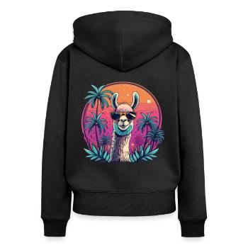 Alpaka Retro Sunset Alpaka Sonnenbrille Alpakas - Frauen Premium Bio Zip Hoodie - Schwarz - Hinten - Julia (174cm)
