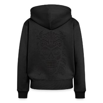 Masque Tiki - Sweat à capuche zippé Premium bio Femme - noir - Dos - Julia (174cm)