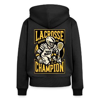 Lacrosse Champion Lax Spieler Trainer Sport - Frauen Premium Bio Zip Hoodie - Schwarz - Hinten - Julia (174cm)