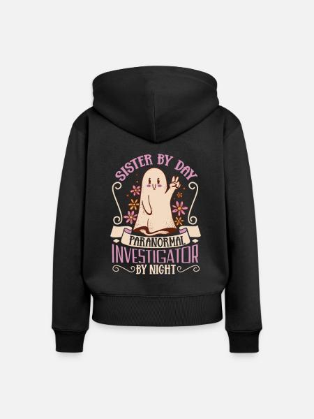 Schwester ist Geisterjäger - Frauen Premium Bio Zip Hoodie - Schwarz