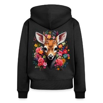 Hirsch T-Shirt Reh Trachtenshirt Damen Tracht - Frauen Premium Bio Zip Hoodie - Schwarz - Hinten - Julia (174cm)