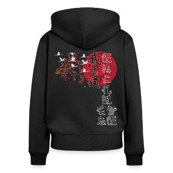 Japon Vintage Esthétique japonaise Streetwear - Sweat à capuche zippé Premium bio Femme - noir - Dos - Julia (174cm)