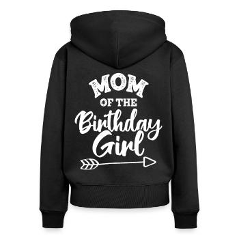 Maman de l’anniversaire - Sweat à capuche zippé Premium bio Femme - noir - Dos - Julia (174cm)